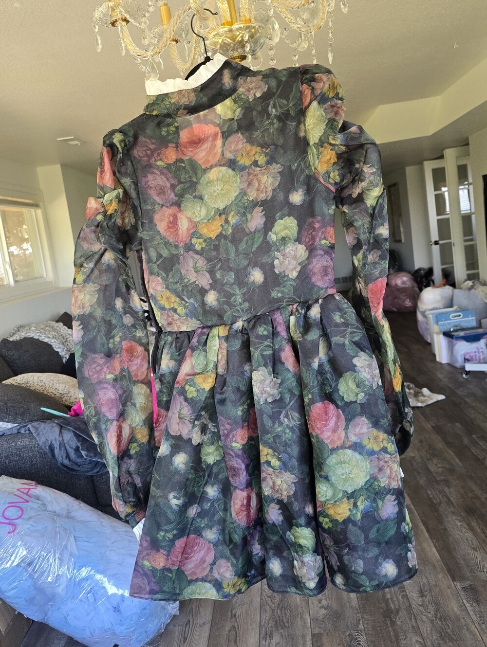 Selkie Kiki Black Sheer Floral Puff-Sleeve Mini Dress - Picture 5 of 7